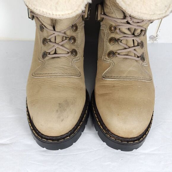 Sorel Women's Kaufman US 8M Beige Leather Lined Lace Up Shearling Winter Boots - Picture 4 of 13